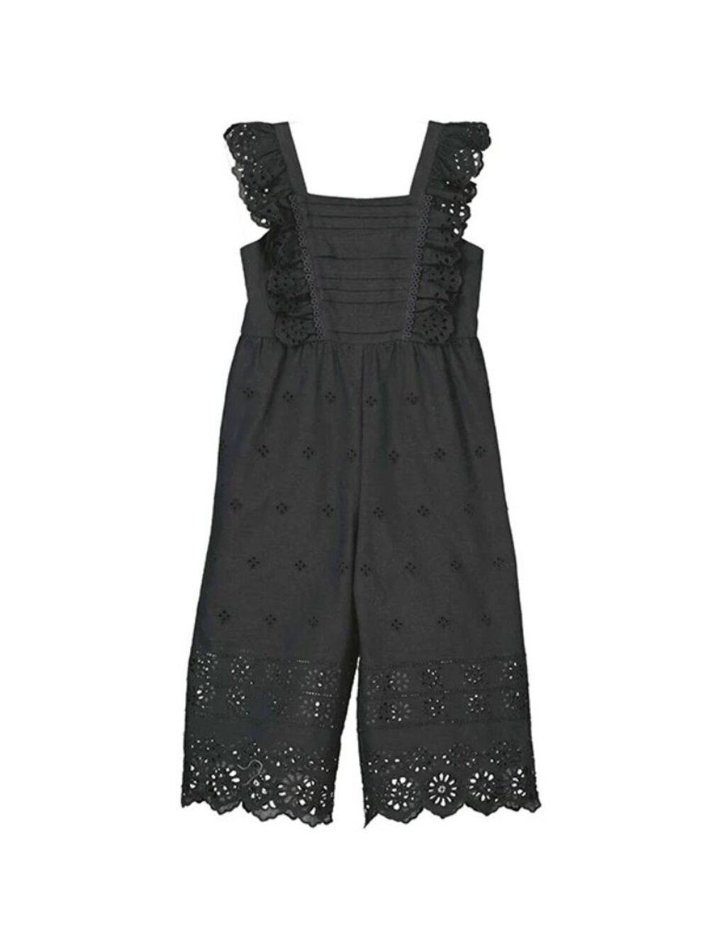 NWT MAYORAL Black Eyelet Lace One-Piece Romper Size 5 Measurements in Pictures